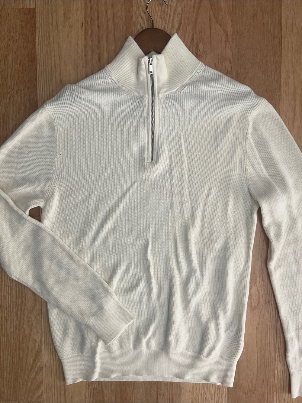 H&M Men's Cream Half-Zip Ribbed Sweater